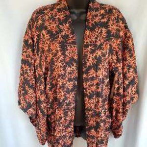 Women's Japanese Haori Black with Orange Leaf Pattern Shirt Jacket Kimono